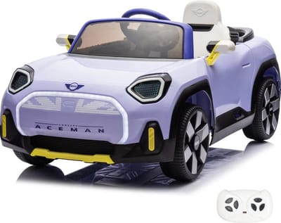 Mini Aceman 12V Elektrische Kinderauto 1 tot 5 jaar – Officieel Gelicentieerd Accuvoertuig met Afstandsbediening – Luxe Compacte SUV met Lederen Zitje, Bluetooth & EVA-Banden – Paars