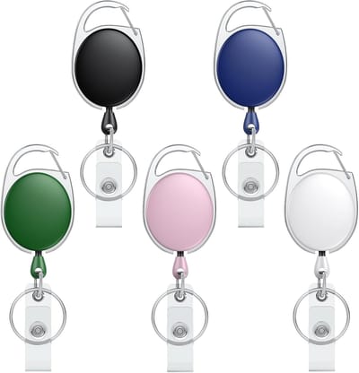 5 Stuks Uittrekbare Badge Reel voor ID Kaarthouder - Stevige Sleutelhanger met RVS Veer, 60cm Nylon Karabijnhaak en Sleutelhanger, Kleurvol ABS Ontwerp