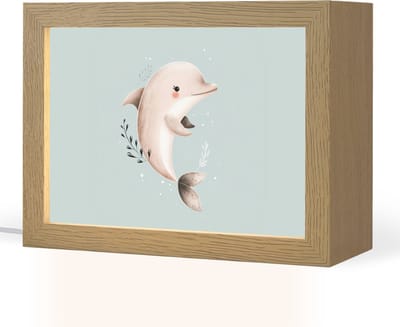 Nachtlampje 20x15 cm - Kinder lampje - Dolfijn - Zeewier - Grijs - Tafellamp kinderkamer - Slaapkamer lamp - Bedlamp kinderen - Kinderlampje stopcontact - Wandlamp babykamer - Nachtlampjes