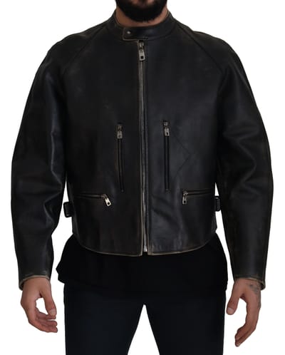 Dolce & Gabbana Zwart Leren Rits Bikerjas Heren Jacket