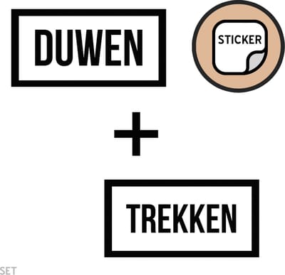 Deursticker set | "Duwen"/ "Trekken" | 20 x 10 cm | Wit/ zwart | Stickers | Deur | Zelfklever | Sticker | Openbaar gebouw | 1 + 1 stuk