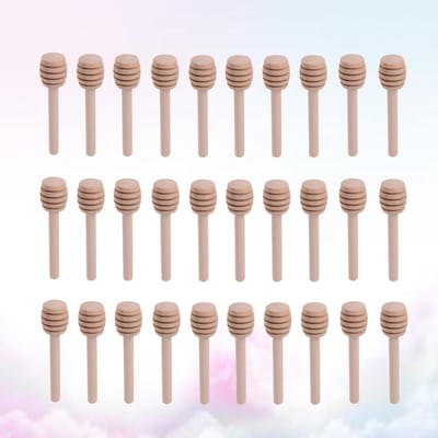 30 Pièces Bâtonnets en Bois pour Miel, Agitateur à Sirop, Dipper, Bâtonnets Mélangeurs, Cuillère à Remuer, Bambou