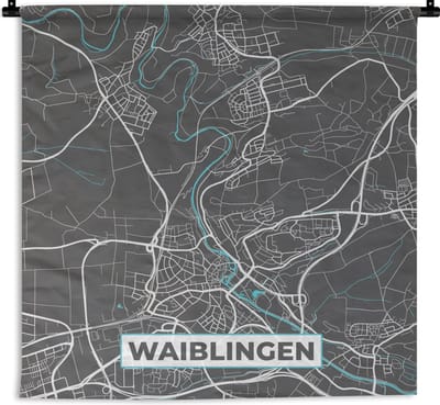 Wandkleed - Wanddoek - Blauw – Duitsland – Plattegrond – Stadskaart – Kaart – Waiblingen - 180x180 cm - Wandtapijt