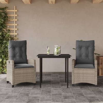 vidaXL - 3-delige - Tuinset - met - kussens - poly - rattan - lichtgrijs
