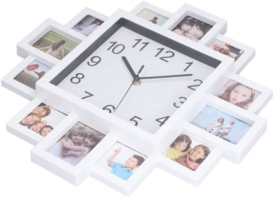 OmGoods - Dailygoody - Multi-fotowandklokken - Fotolijst-wandklok - Hoogwaardig materiaal - Wit - Gepersonaliseerde klok - Veilig en duurzaam - Geschikt voor wo