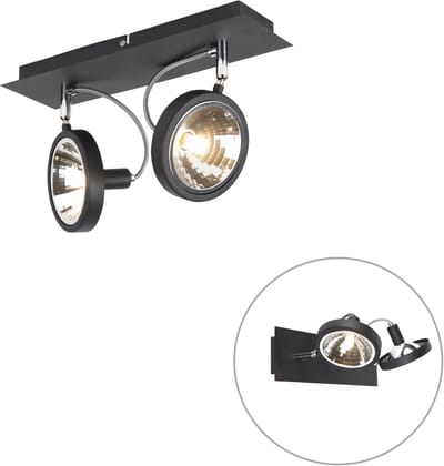 QAZQA nox - Moderne Plafondspot | Spotje | Opbouwspot - 2 lichts - L 340 mm - Zwart - Woonkamer | Slaapkamer | Keuken