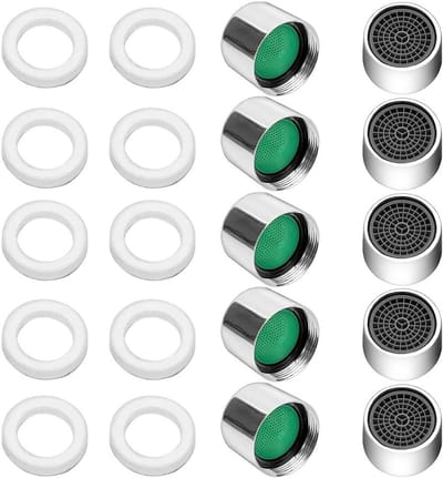 SnelShoppen - 10x Faucet Tap Aerator 22mm, Waterbesparende Nozzle met 10 Rubber Gaskets, Messing Chroom Geplateerd, Antispat voor Keuken en Badkamer