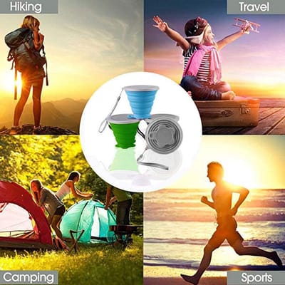 Candala Siliconen opvouwbare beker, 2 Pack inklapbare reismokken, Opvouwbare siliconen bekers met plastic afdichtdeksel, Herbruikbare draagbare bekerset voor picknicken, Camping, Outdoor wandelen reizen