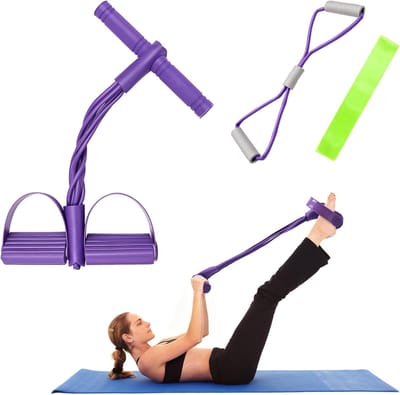 Buiktrainer Set - Fitness Banden - Thuis Sporten - 3 Delige Set - 6 Buizen - Paars