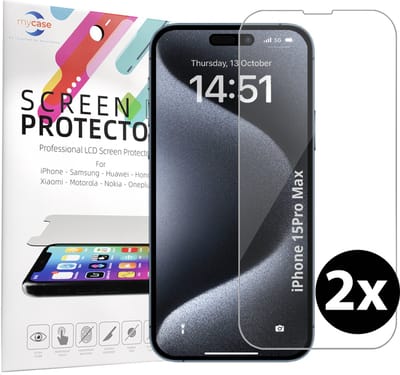 Screenprotector - Geschikt voor iPhone 15 Pro Max Tempered Glass - 2 stuks screen protector – beschermglas