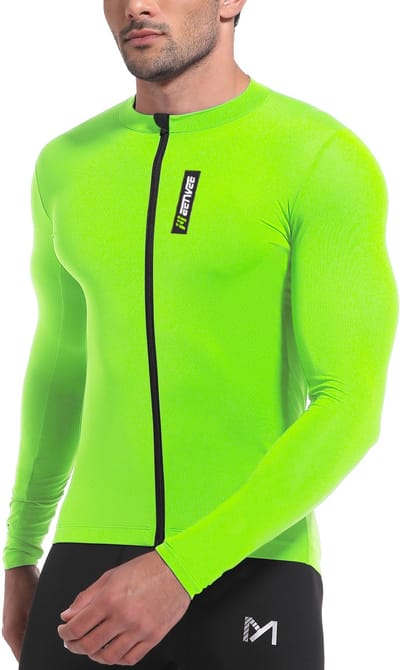 MEETYOO Essential Fietsshirt - Lange Mouwen - Heren Active Sportswear - Met 3 zakken-Fluorescerend Groen-XXXL