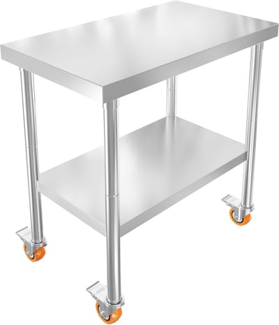 Serveerwagen van roestvrij staal, roltafel 76x46x85cm, keukenwerktafel met werkblad, draagvermogen tot 300 kg, opbergplank en 4 wielen, roestvrijstalen tafel voor voedselbereiding, catering, restaurants NAIZY