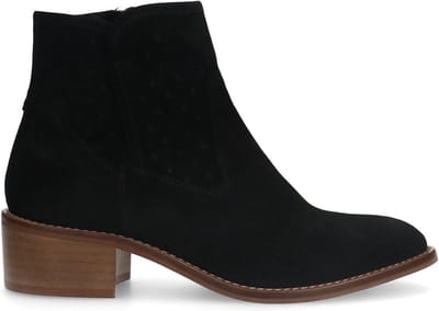 Manfield - Dames - Zwarte suède enkellaarsjes - Maat 36