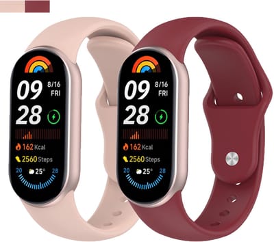 Stravo 2-Pack Siliconen bandjes Geschikt voor Xiaomi Smart Band 10 (Xiaomi Mi Band 10) / Xiaomi Smart Band 9 (Xiaomi Mi Band 9) / Xiaomi Smart Band 8 (Xiaomi Mi Band 8) - 2-pack Klassiek Sportief Siliconen Horlogebandje - Rood + Roze