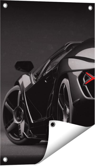 Gards Tuinposter Zwarte Sportwagen Auto - 40x60 cm - Tuindoek - Tuindecoratie - Wanddecoratie buiten - Tuinschilderij