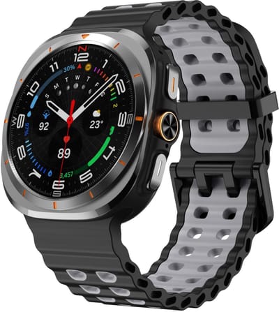 Siliconen bandje - geschikt voor Samsung Galaxy Watch Ultra (47mm) / Ultra 2025 (47mm) - ocean stijl met gesp - zwart grijs
