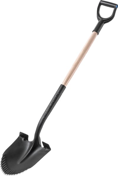 KADAX Drainagespaten, puntige schep met D-greep en steel, lichte drainageschop met tanden, ergonomische tuinspaten, kanaalspenen voor het graven van gaten (130 x 23,5 cm)