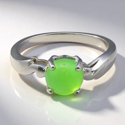 Cavill - Damesring 925 Sterling Zilver - Keizerlijk Chrysopraas 1,07 ct - Ronde Cabochon 7mm - Elegante Groene Edelsteen