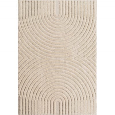 Art Vloerkleed – Japandi – Boogpatroon – Modern & Laagpolig – Creme/Beige – 280x370 cm