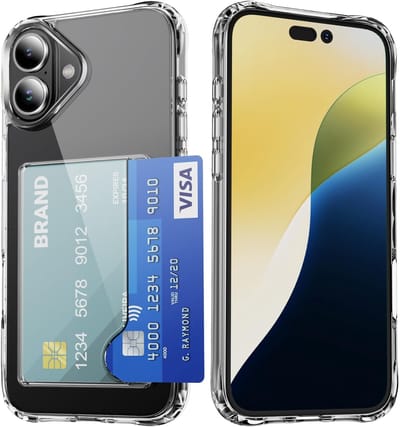 YPCd Pasjeshouder Hoesje Geschikt voor Apple iPhone 16 – Backcover met Kaartvak voor 2 pasjes – Shockproof TPU – Verhoogde Randen – Transparant