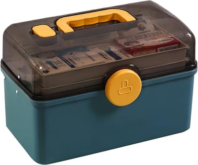 Huisapotheekdoos voor Medicijnen - Groot en Multifunctioneel, Organiseer Uw Medicijnen Efficiënt (Blauw, L)