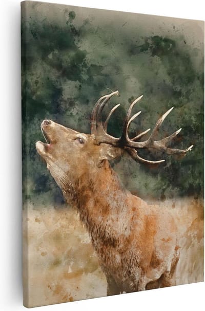 Artaza Canvas Schilderij Hertenkop Met Gewei - 40x50 cm - Wanddecoratie Woonkamer - Muurdecoratie Hert - Kamer Accessoires