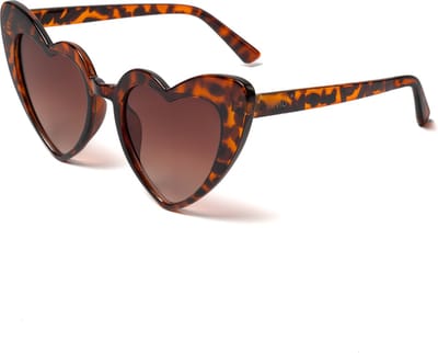 KIMU® Zonnebril Hartjes Cat Eye - Bruin Luipaard Montuur - Bruine Gradient Glazen - Vintage Seventies Hippie Retro Love Festival