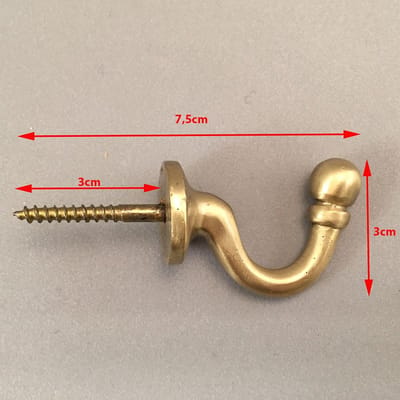 PR-design - 1 Stuk - Gordijnhaak - Messing - Gordijn Embrasse - Ophanghaak - Haak - Met Schroef - Ophanghaak - Kapstokhaak