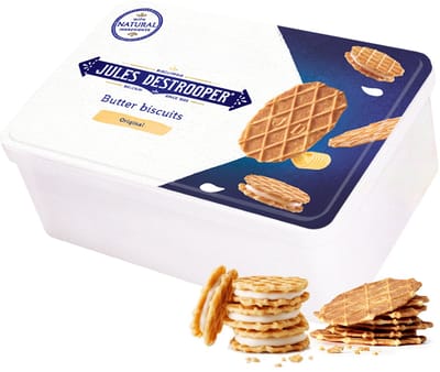 Jules Destrooper geschenkdoos - Crisp 'n Cream Vanille & Natuurboterwafels - boterwafels in koekblik - Belgische koekjes - 186g