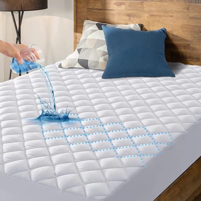 BOTC Matrasbeschermer - 100% polyester Waterdichte Matrasbeschermer - 180x200 cm - Hoeslakenbadstof Matrasbeschermhoezen - Antibacteriëel - Rondom Elastiek - Geruit Wit