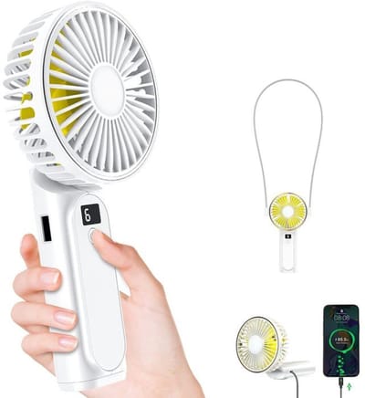 Draagbare ventilator 4000mAh - 6 windsnelheden - 180° opvouwbaar - Wit LCD-scherm