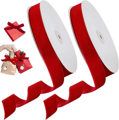 2 Rollen 10m Rood Fluwelen Lint, 2,5 cm Breed, Decoratief Cadeaulint voor Kerst, Bloemstukken en Versiering