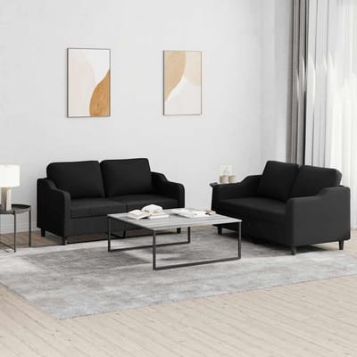 vidaXL - 2-delige - loungeset - met - kussens - stof - zwart