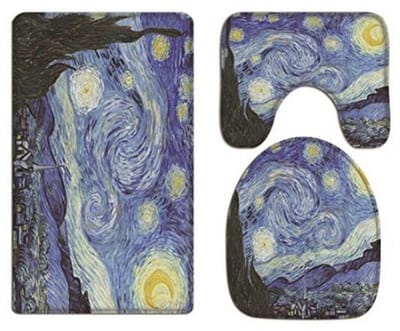 Zachte Flanellen Toiletstoelhoezen en Badmat met Vincent Van Gogh Sterrennacht Print