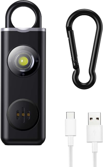 Unyqoos® Draagbaar persoonlijk alarm met LED en stroboscoop voor veiligheid en zelfverdediging