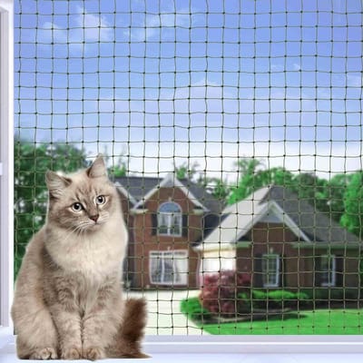 Kattennet Balkon - Veiligheidsnet Kat - Katten Veilig Houden - Draadversterkt HDPE Materiaal - 4x3 Meter - Olijfgroen