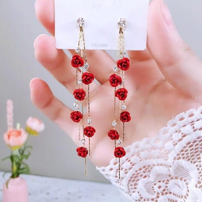 Nieuwe mode sieraden rode roos druppel oorbellen vrouwen vintage strass bloemen bungelen oorbellen bruiloften verlovingsfeest sieraden brown