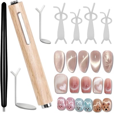 Dailygoods- Nail Magnet Tool Set 8 Stuks - Cat Eye Effect - Houten Handvat - Magnetische Pen - Multifunctioneel - Voor Nagels - Nagelkunst