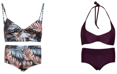 Set van 2 bikini hipster broekje en top - Palm leaf/ Aubergine 140-146