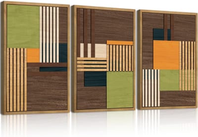 Houten Muurkunst Set - Geometrisch Decor - Woonkamer Inrichting - Meerlagig Visueel Effect - 406 x 61 cm - Bruin