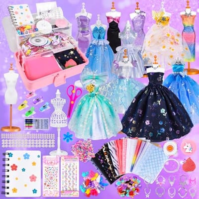 Modedesign Set voor Meisjes | 600+ Naaisets voor Creatieve Kinderen | Doe-Het-Zelf Knutselset met Mannequin en Opbergdoos