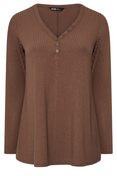 Yours Chocoladebruine Henley Swingtop Size 42
