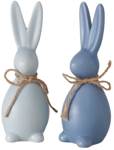 Boltze - Set van 2 - Haasjes - Beeldjes - Keramiek - Blauw - Pasen - Voorjaar - 13x5cm