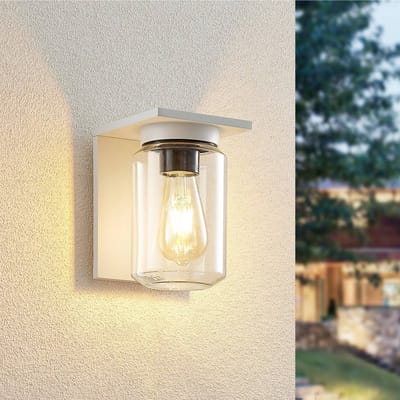 Lucande - Wandlamp buiten - 1licht - Aluminium, gehard glas - H: 20 cm - E27 - wit, transparant