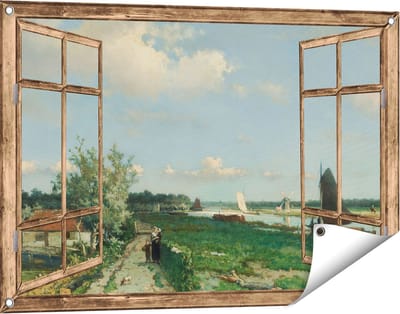 Gards Tuinposter Doorkijk De Trekvliet bij Rijswijk - Jan Hendrik Weissenbruch - 90x60 cm - Tuindoek - Tuindecoratie - Wanddecoratie buiten - Tuinschilderij