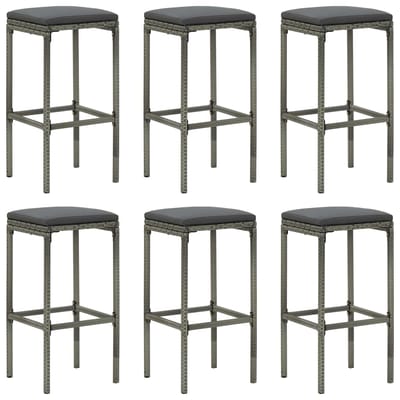 vidaXL - Barkrukken - 6 - st - met - kussens - poly - rattan - grijs