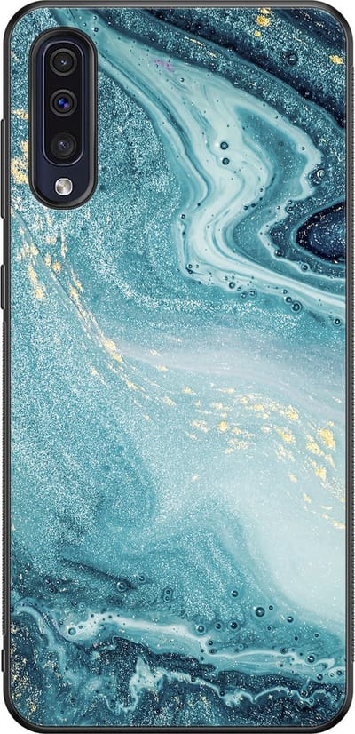Leuke Telefoonhoesjes - Hoesje geschikt voor Samsung Galaxy A50 - Marmer blauw - Backcover zwart - Marmer - Blauw