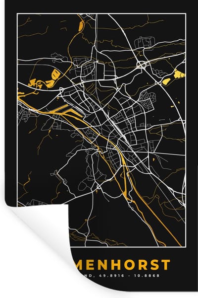 Muurstickers - Sticker Folie - Plattegrond – Delmenhorst – Goud – Stadskaart – Kaart - Duitsland - 20x30 cm - Plakfolie - Muurstickers Kinderkamer - Zelfklevend Behang - Zelfklevend behangpapier - Stickerfolie