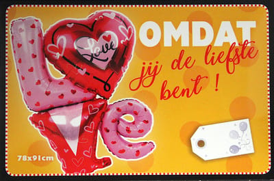Folieballon Love Omdat Jij De Liefste Bent - Folie Ballon - Hart - Liefde - Valentijn - 49X100cm - Met Kadolabel - 1 Stuks