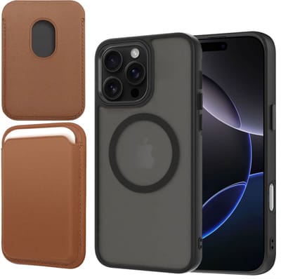 Hoesje + Pasjeshouder geschikt voor iPhone 16 Pro - Portemonnee geschikt voor MagSafe - Magnetisch - Pasjes Houder - Creditcardhouder - Bruin